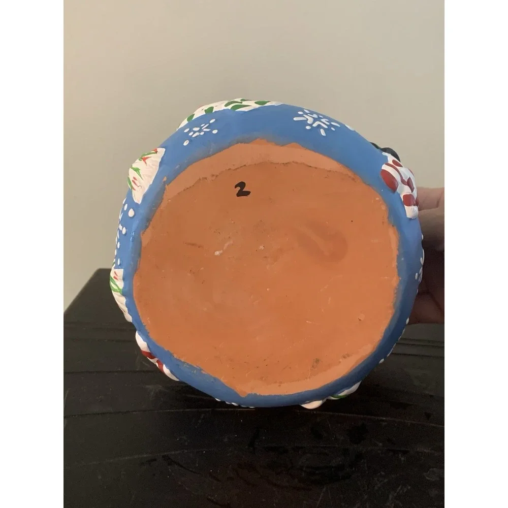 Vintage Ceramic Christmas Snowman Planter Candy Dish Holiday Gift Bag